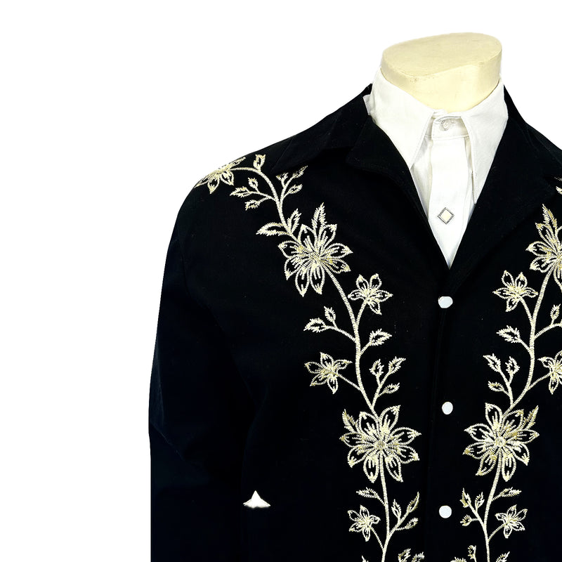 Men’s Vintage Western Bolero Jacket with Ivory Floral Embroidery