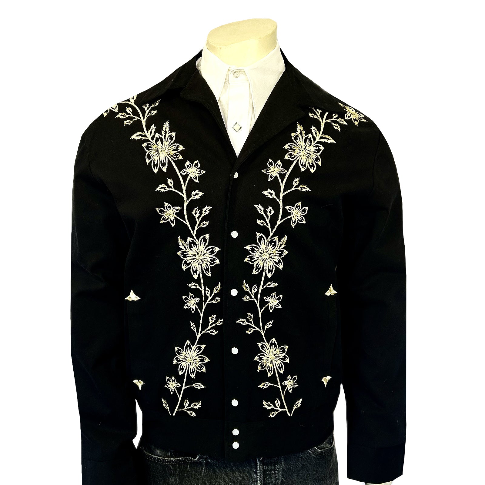 Men’s Vintage Western Bolero Jacket with Ivory Floral Embroidery