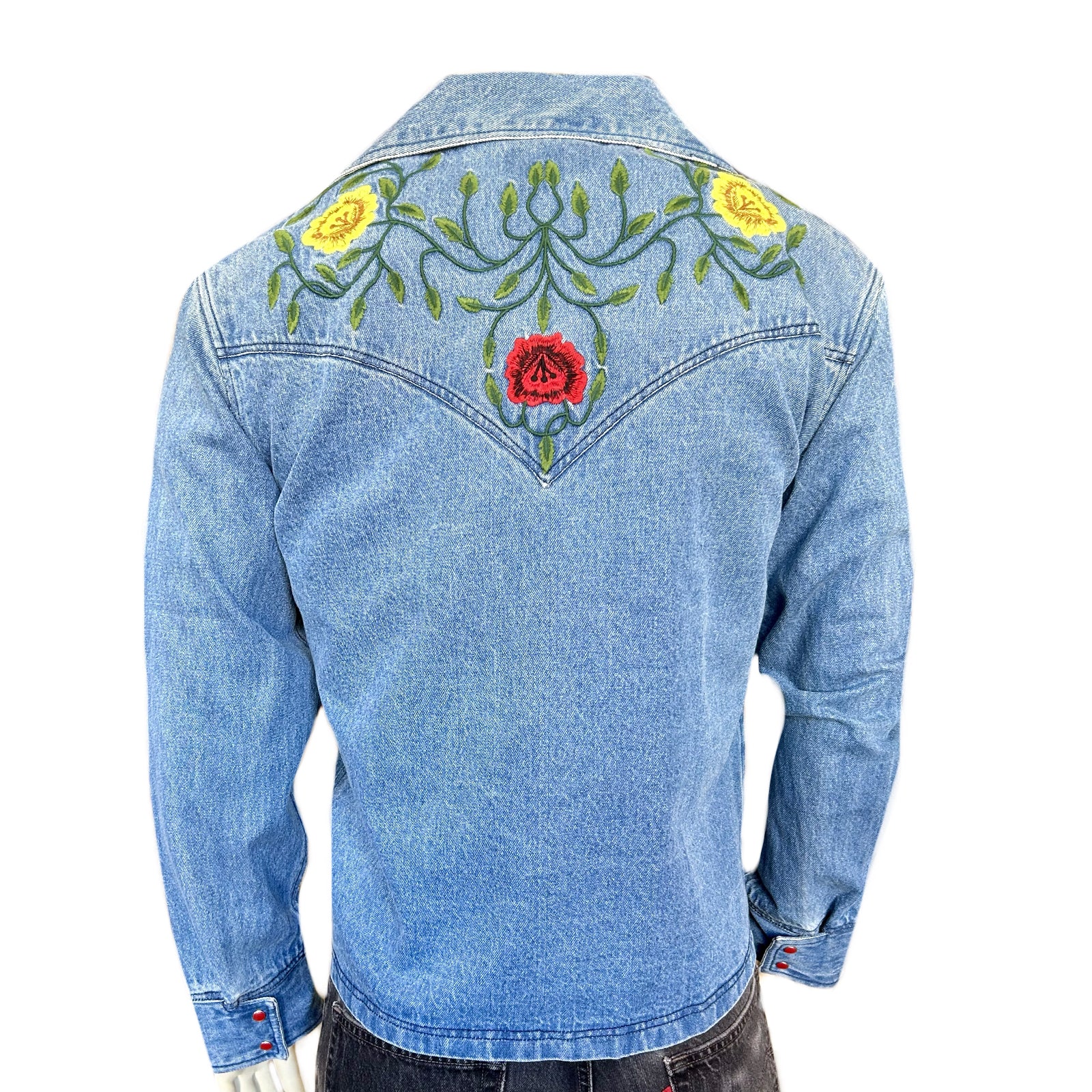 Unisex Vintage Western Denim Bolero Jacket with Floral Embroidery