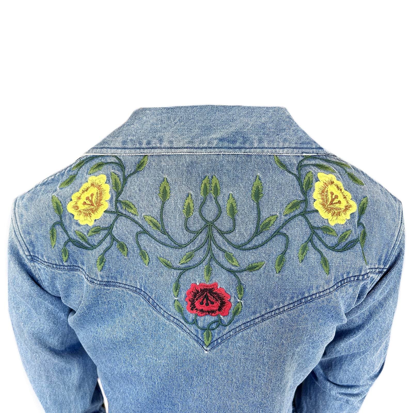 Denim shops jacket with embroidered back