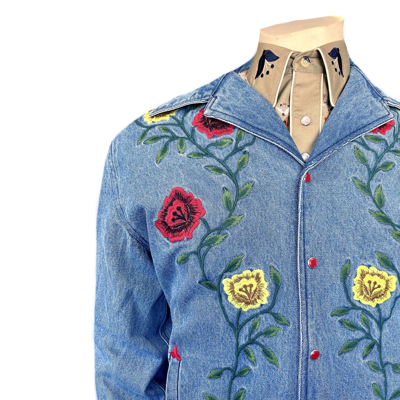 Unisex Vintage Western Denim Bolero Jacket with Floral Embroidery