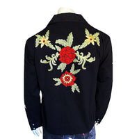 Men's Vintage Western Bolero Jacket with Red Floral Embroidery