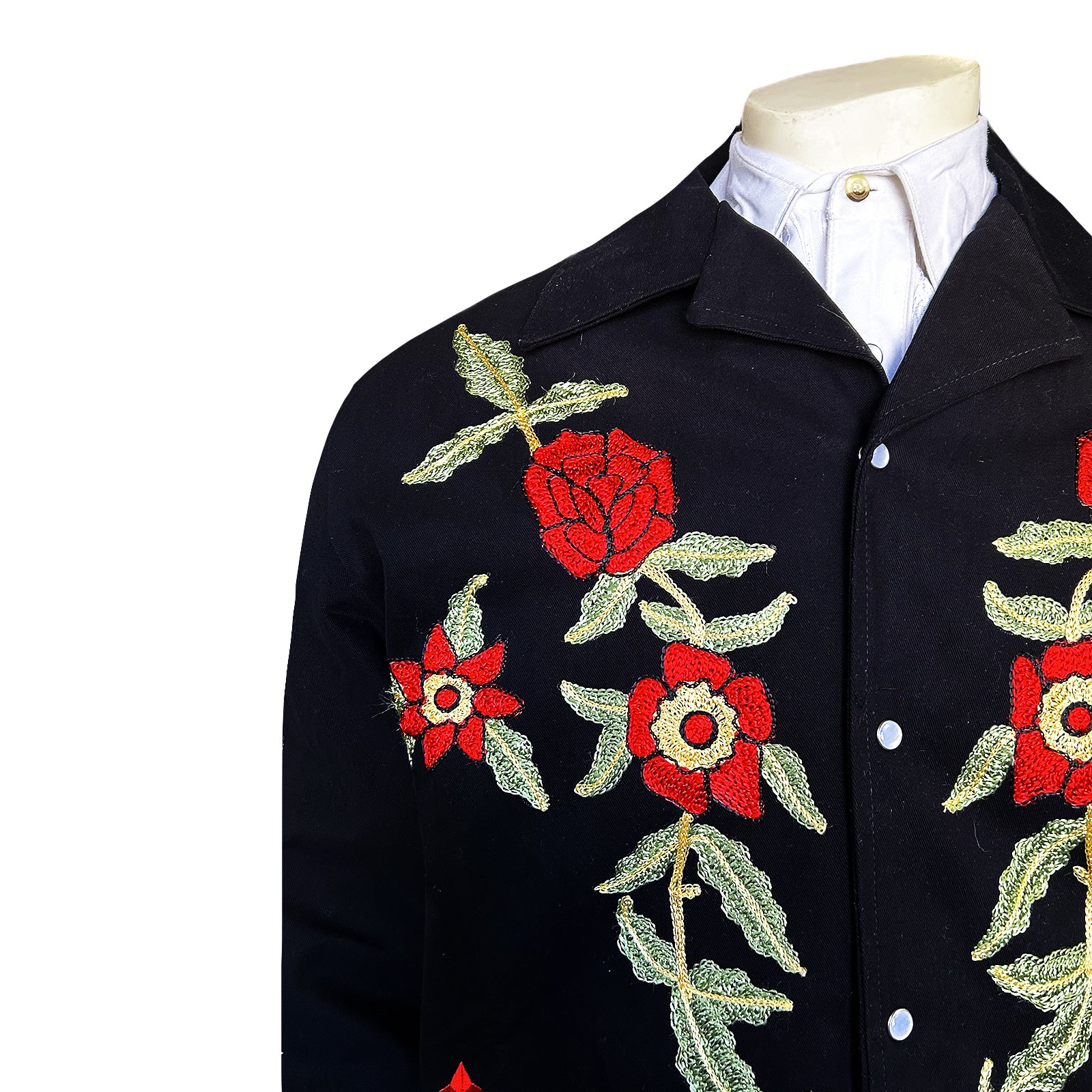Men's Vintage Western Bolero Jacket with Red Floral Embroidery