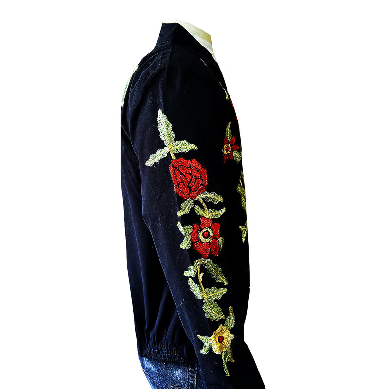 Men's Vintage Western Bolero Jacket with Red Floral Embroidery