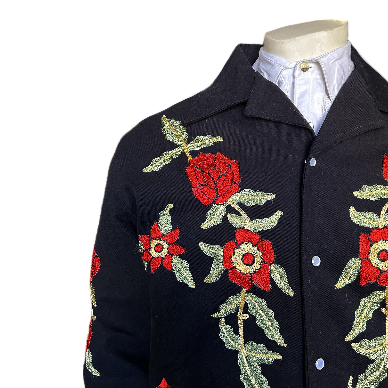 Men's Vintage Western Bolero Jacket with Red Floral Embroidery