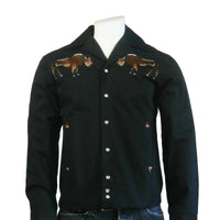 Men's Vintage Black Suede Cloth Western Bolero Jacket with Bison Embroidery