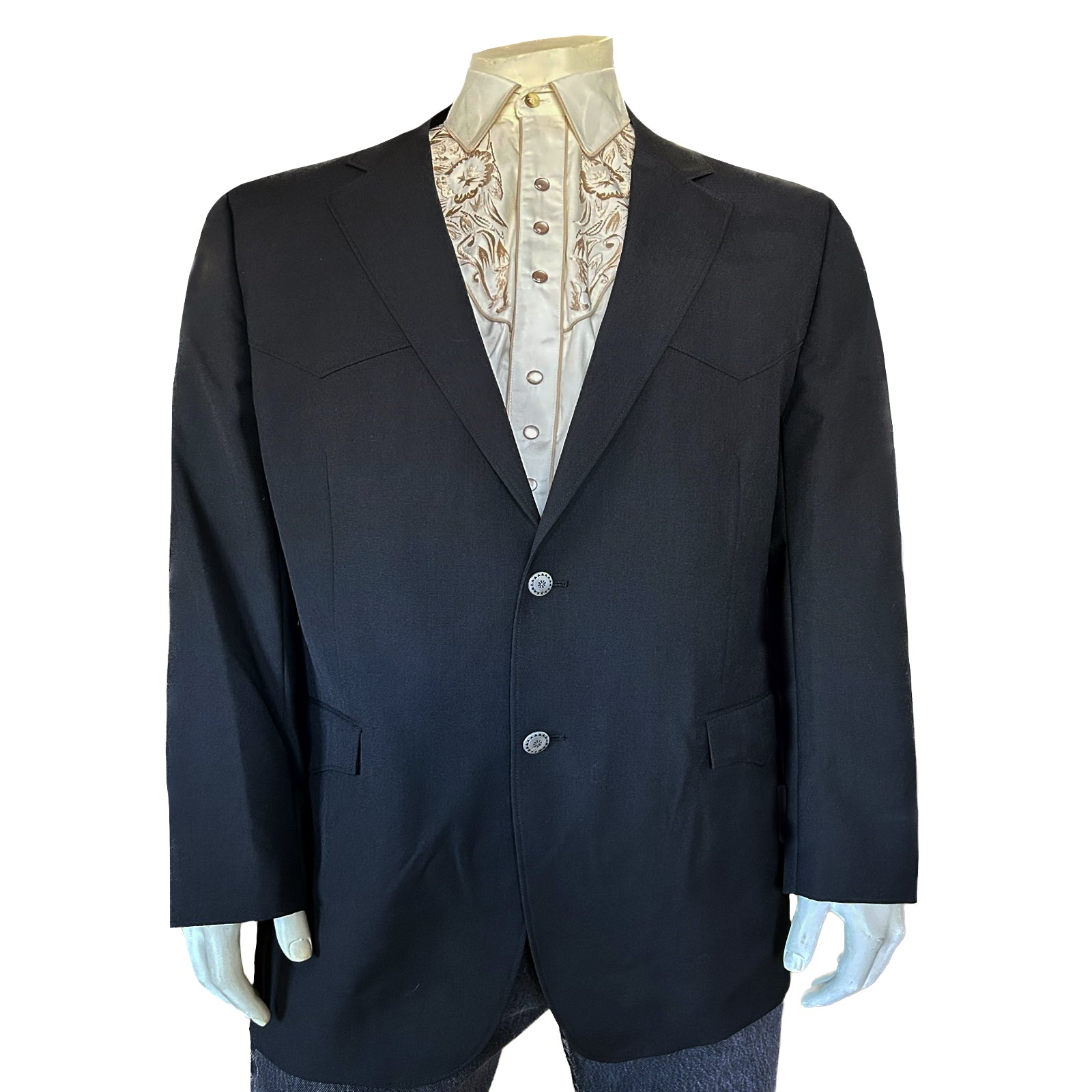 Men's Black Wool Blend Western Blazer