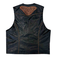Men's Black Tooled Leather Vest with Conchos