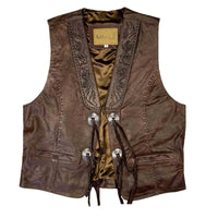 Men's Brown Leather Tooled Western Vest with Conchos