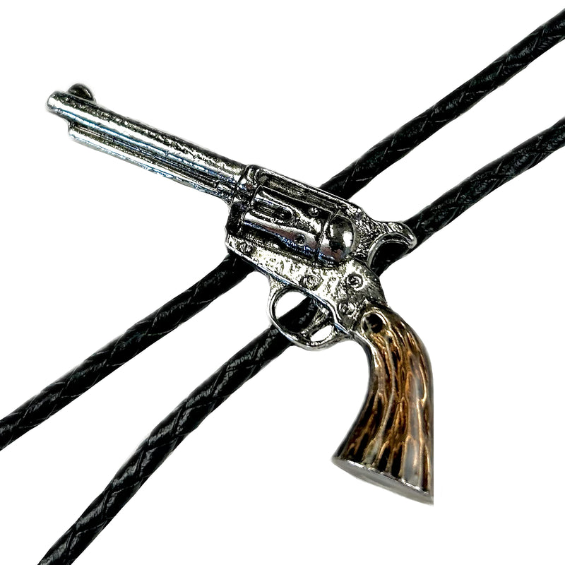 Silver Six-Shooter Pistol Western Bolo Tie