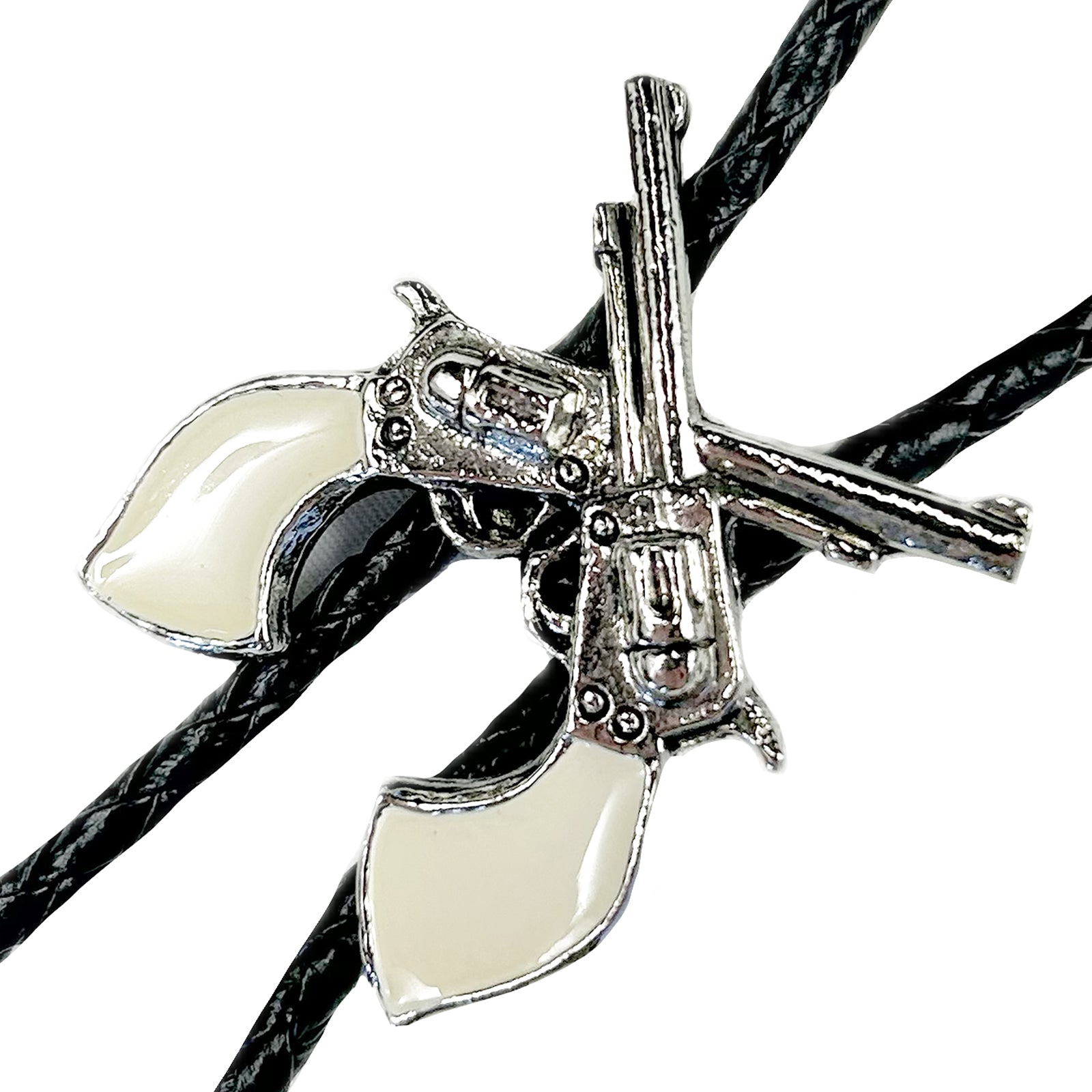 Silver Six-Shooter Pistols Western Bolo Tie