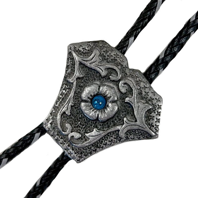 Silver Shield with Turquoise Stone Inlay Western Bolo Tie