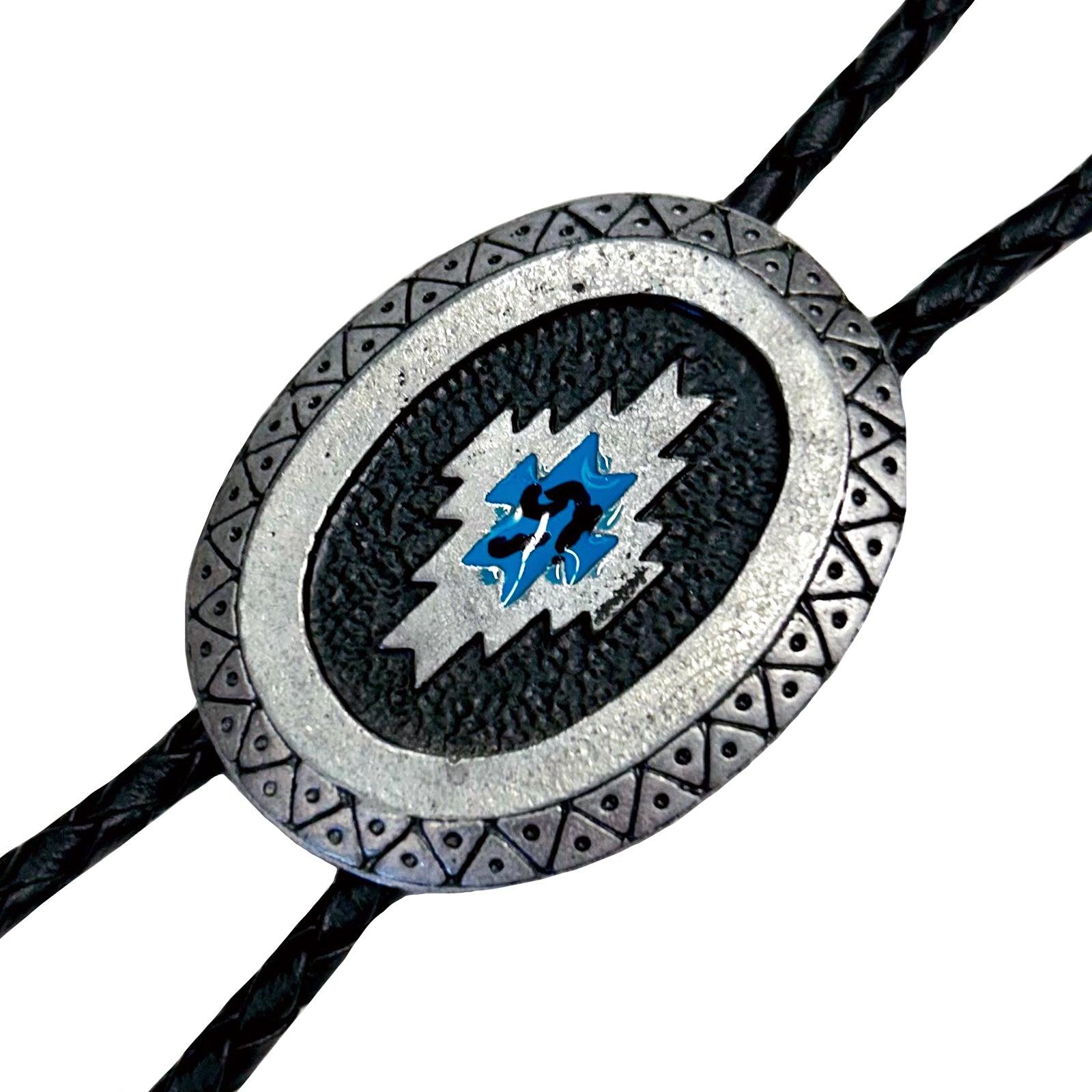 Silver Southwest Pattern with Turquoise Enamel Western Bolo Tie