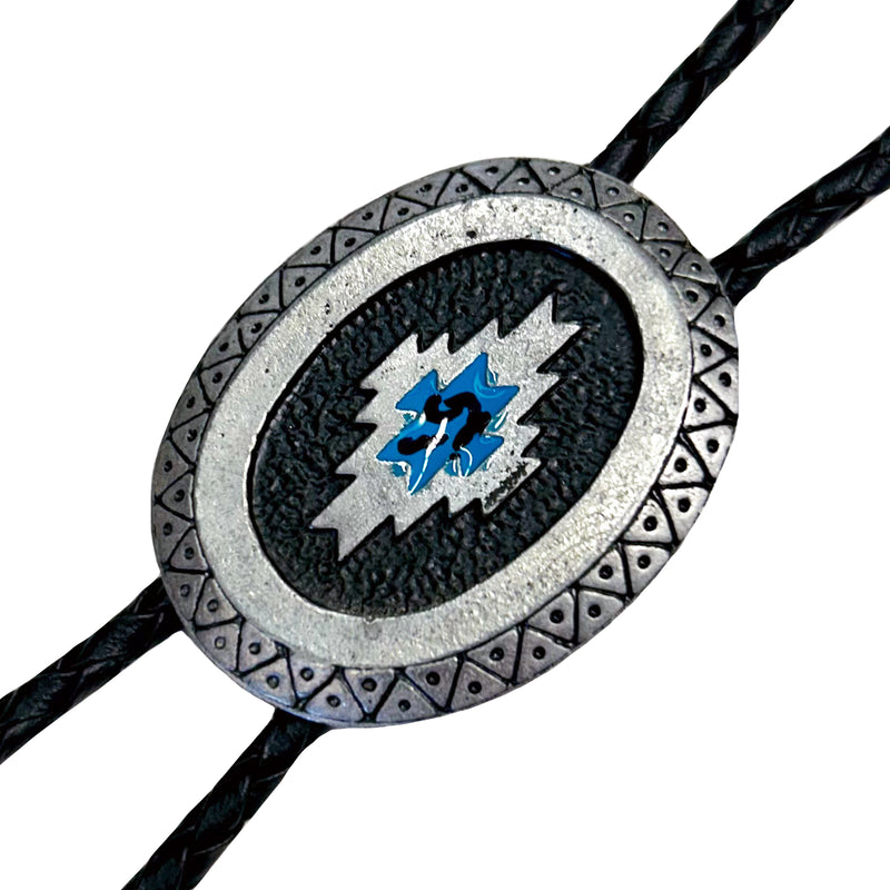 Silver Southwest Pattern with Turquoise Enamel Western Bolo Tie