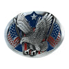 Pewter Western Belt Buckle with Eagle & Flags