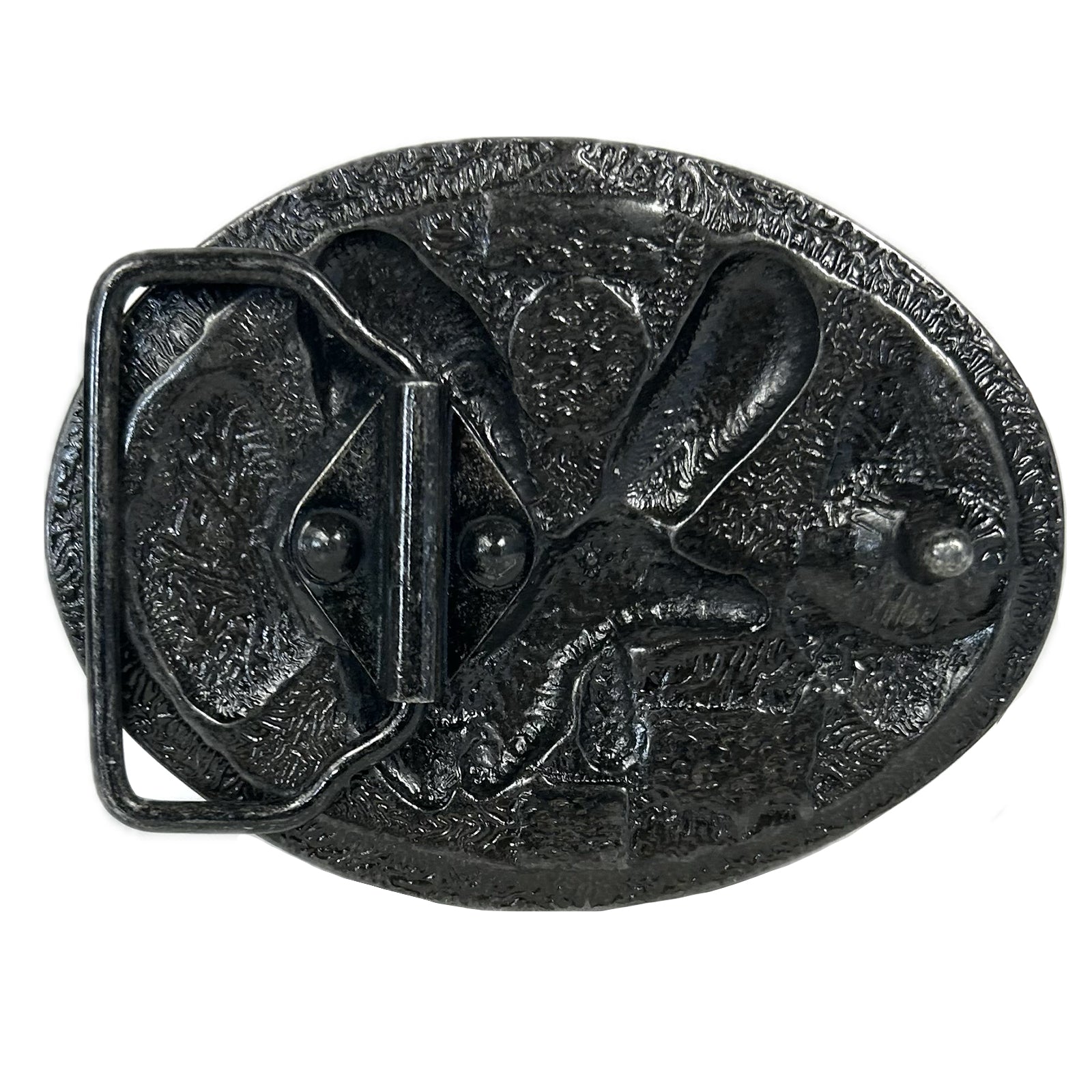 Pewter Western Belt Buckle with Eagle & Flags