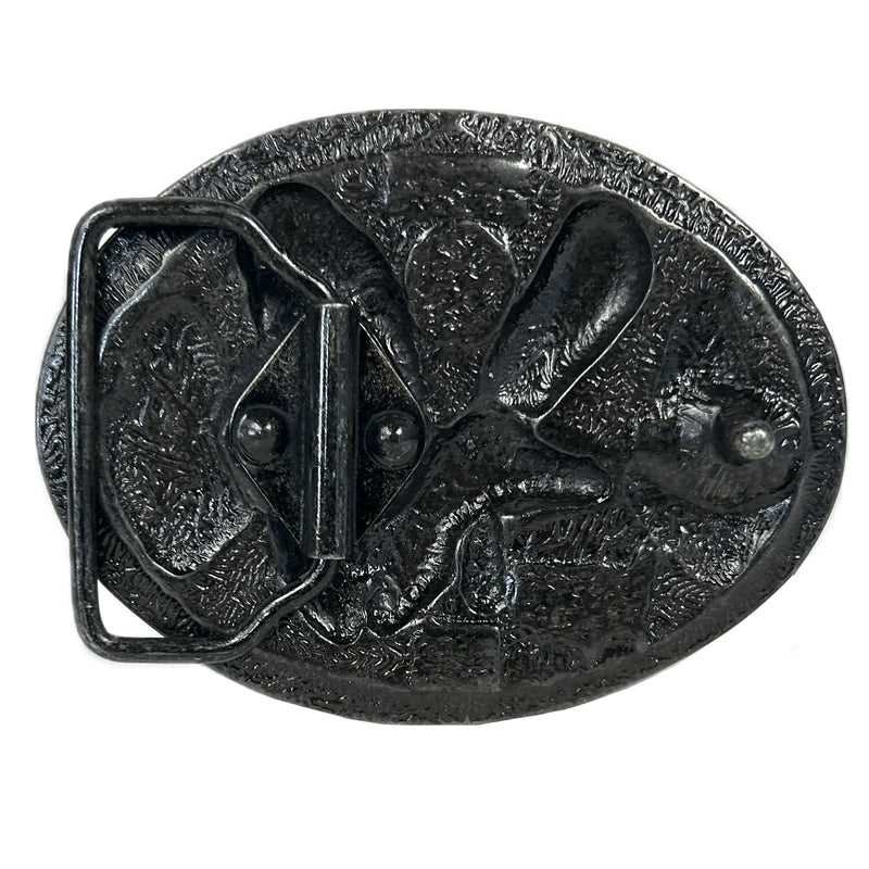 Pewter Western Belt Buckle with Eagle & Flags