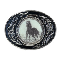 Mustang Silver & Black Western Belt Buckle