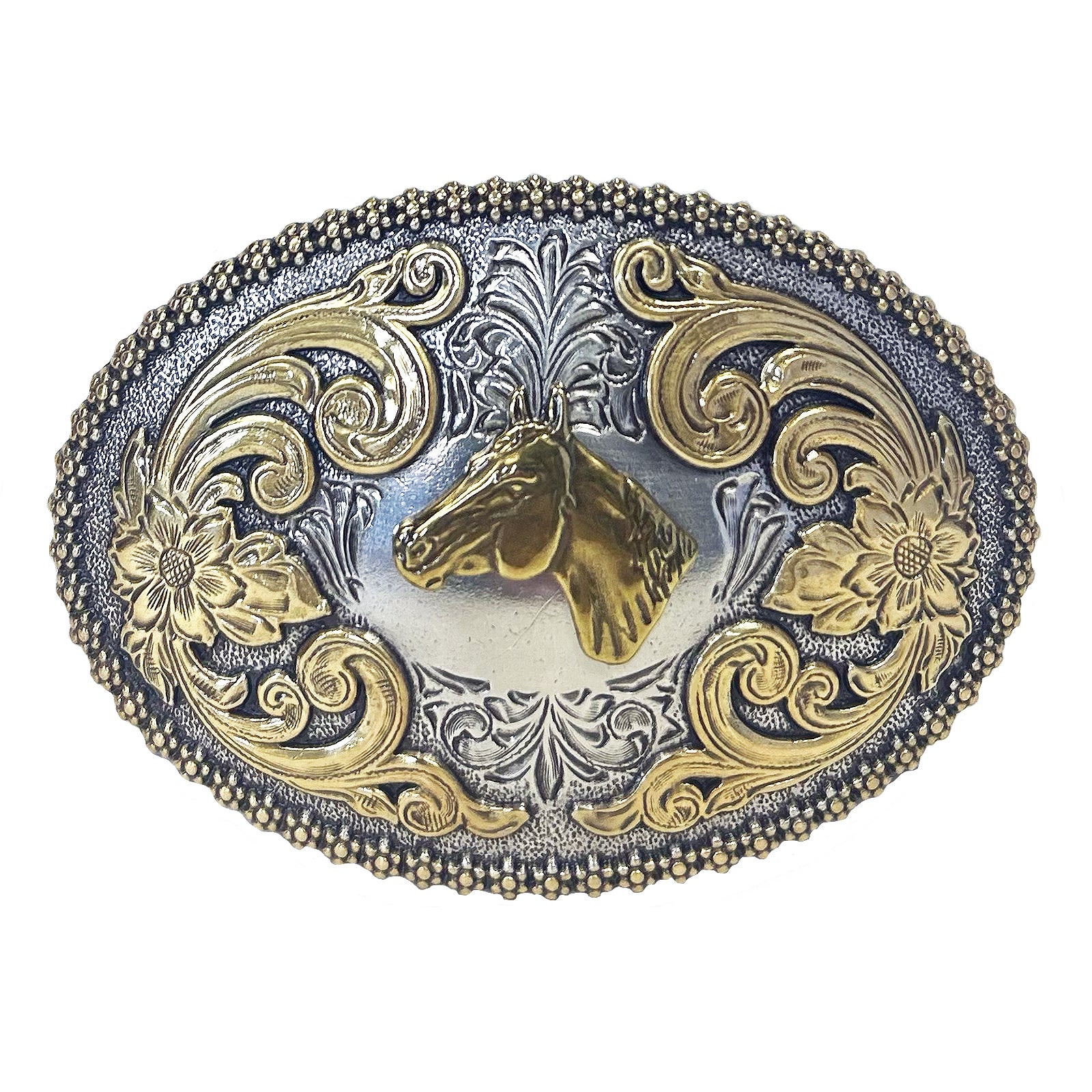 Horse Head Western Belt Buckle in Gold & Silver