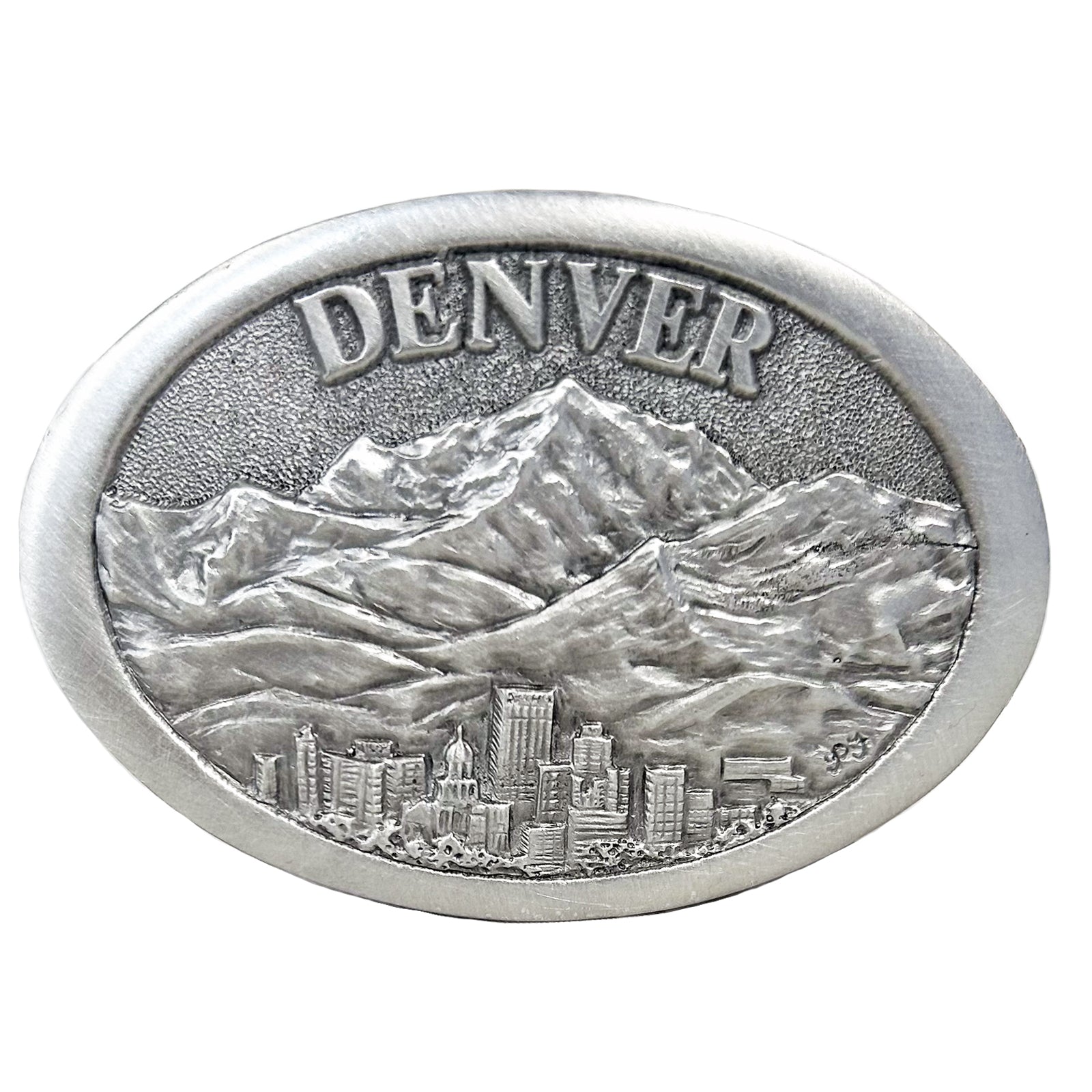 Pewter Western Belt Buckle with Denver Skyline