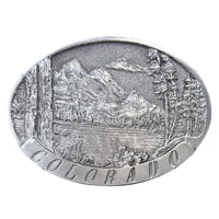 Pewter Western Belt Buckle with Colorado Mountains