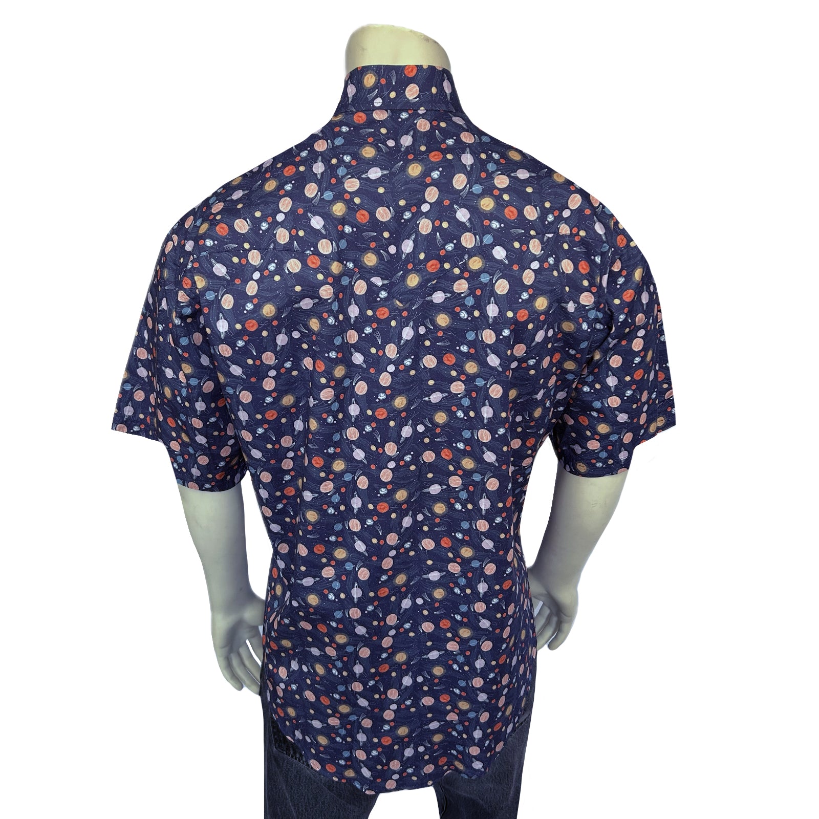 Men’s Solar System Short Sleeve Print Western Shirt in Navy