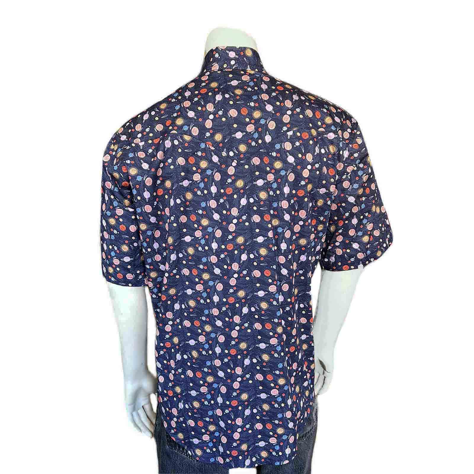 Men’s Solar System Short Sleeve Print Western Shirt in Navy