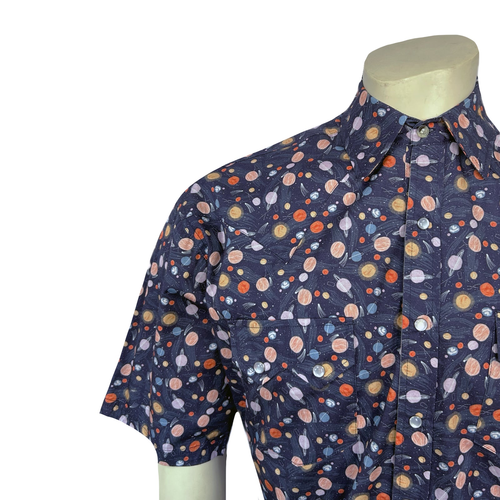 Men’s Solar System Short Sleeve Print Western Shirt in Navy