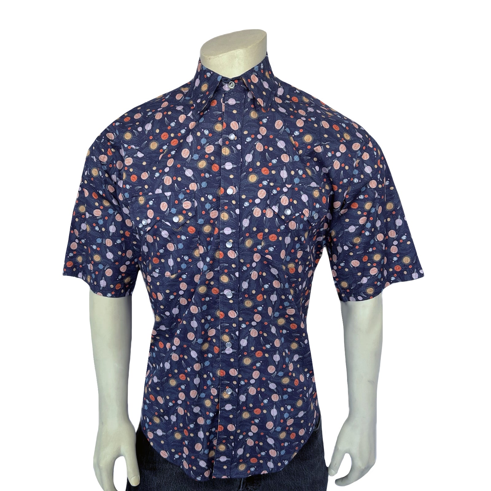 Men’s Solar System Short Sleeve Print Western Shirt in Navy