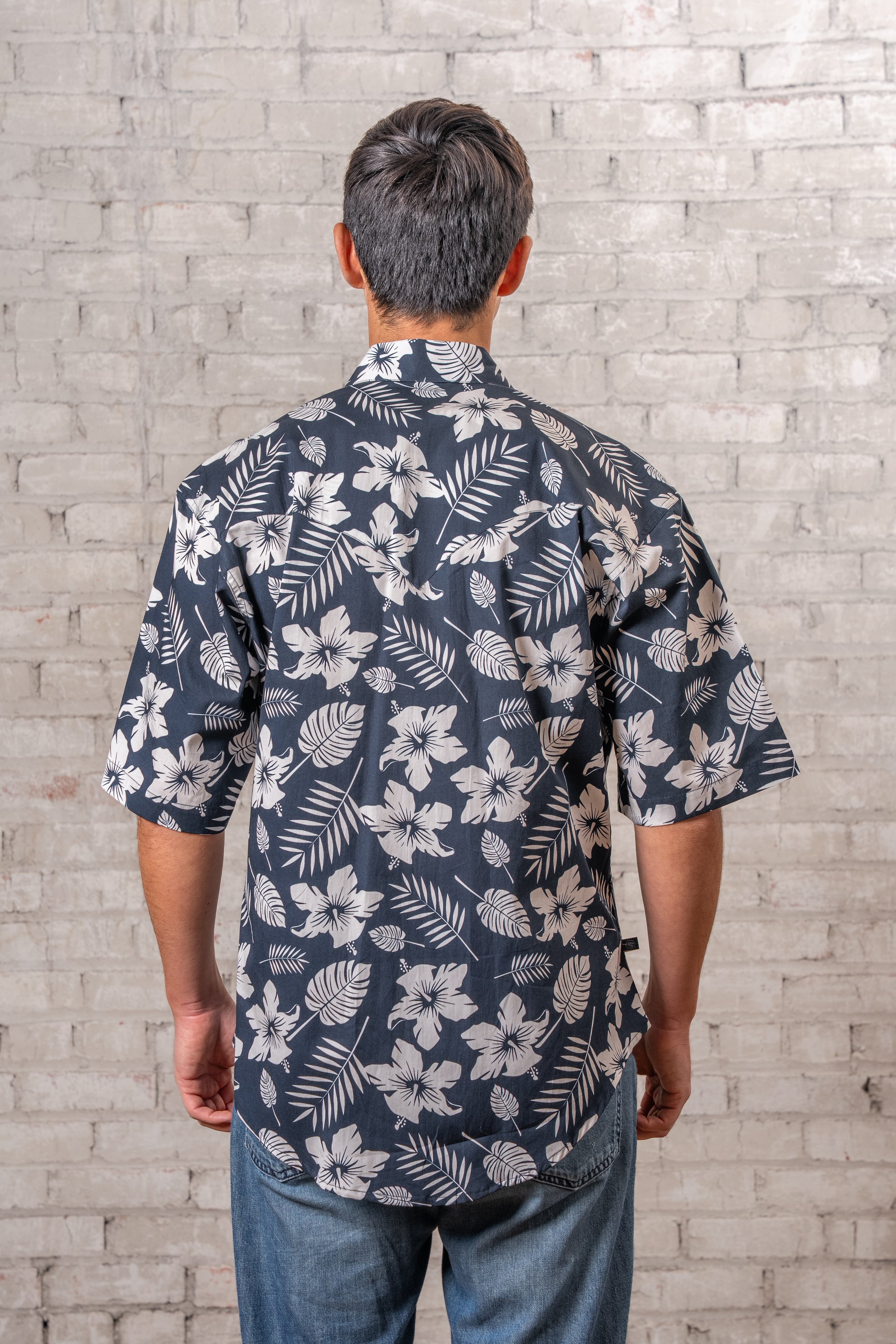 Men's Navy Short Sleeve Hawaiian Western Shirt
