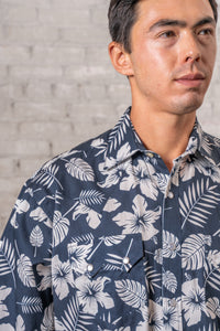 Men's Navy Short Sleeve Hawaiian Western Shirt