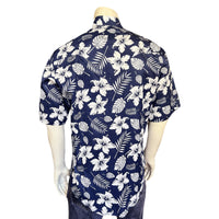 Men's Short Sleeve Denim Floral Print Western Shirt