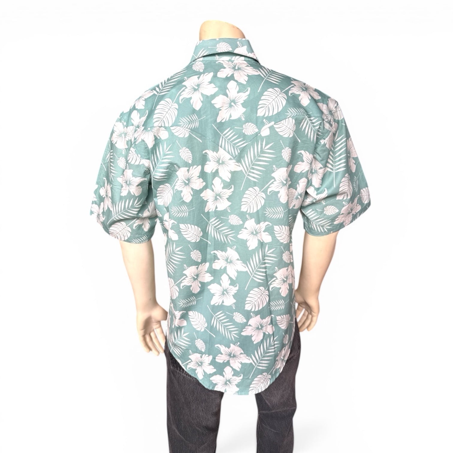 Men's Green Short Sleeve Hawaiian Western Shirt