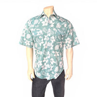Men's Green Short Sleeve Hawaiian Western Shirt