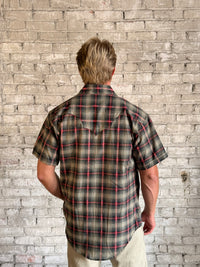 Men's Short Sleeve Shadow Plaid Dobby Lurex Western Shirt in black by Rockmount Ranch Wear, plaid western shirt