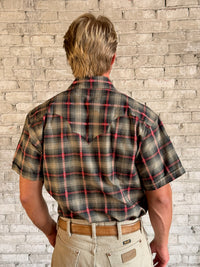 Men's Short Sleeve Shadow Plaid Dobby Lurex Western Shirt in black by Rockmount Ranch Wear with plaid dobby weave