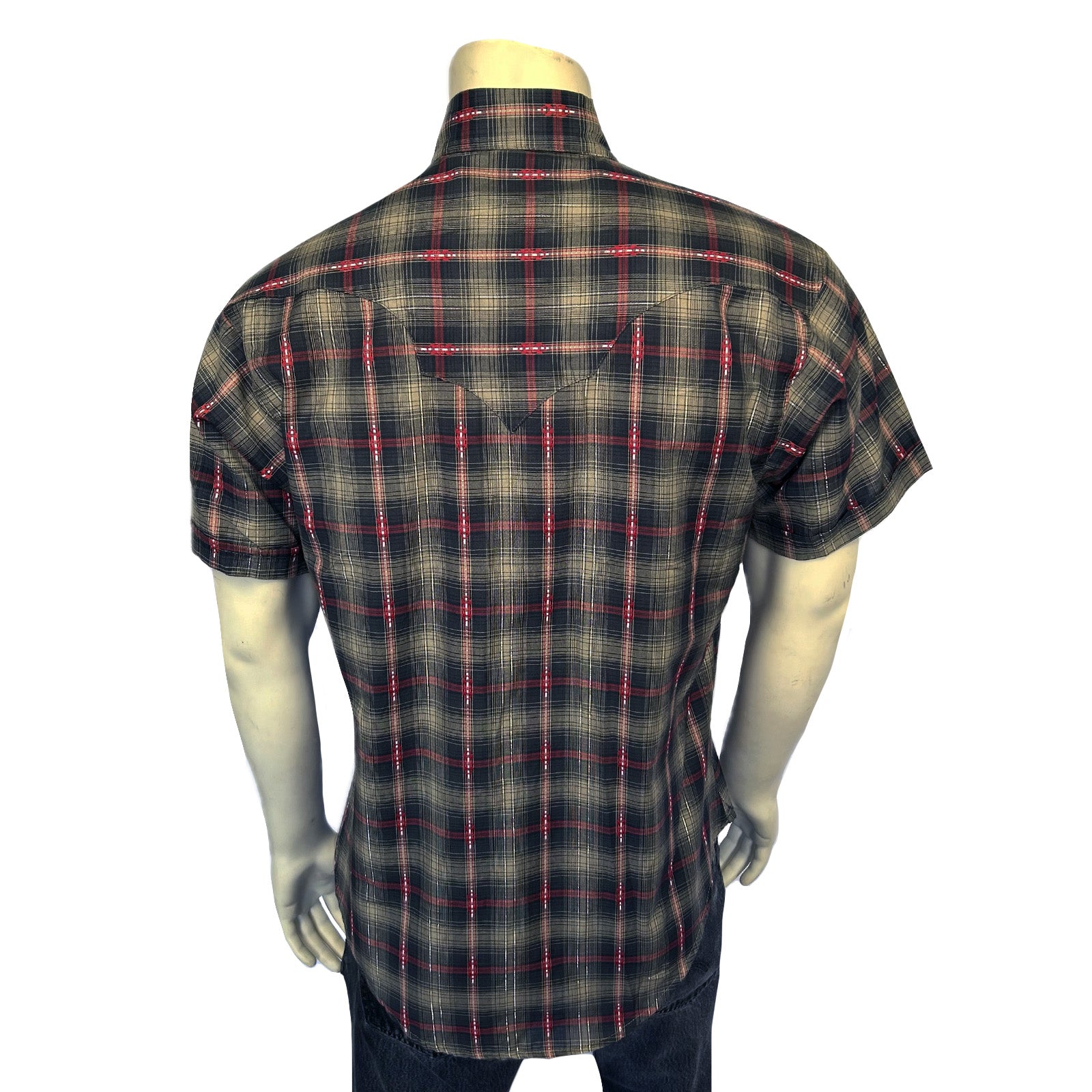 Men's Short Sleeve Shadow Plaid Dobby Lurex Western Shirt in Black