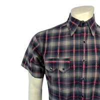 Men's Short Sleeve Shadow Plaid Dobby Lurex Western Shirt in Black