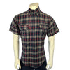 Men's Short Sleeve Shadow Plaid Dobby Lurex Western Shirt in Black