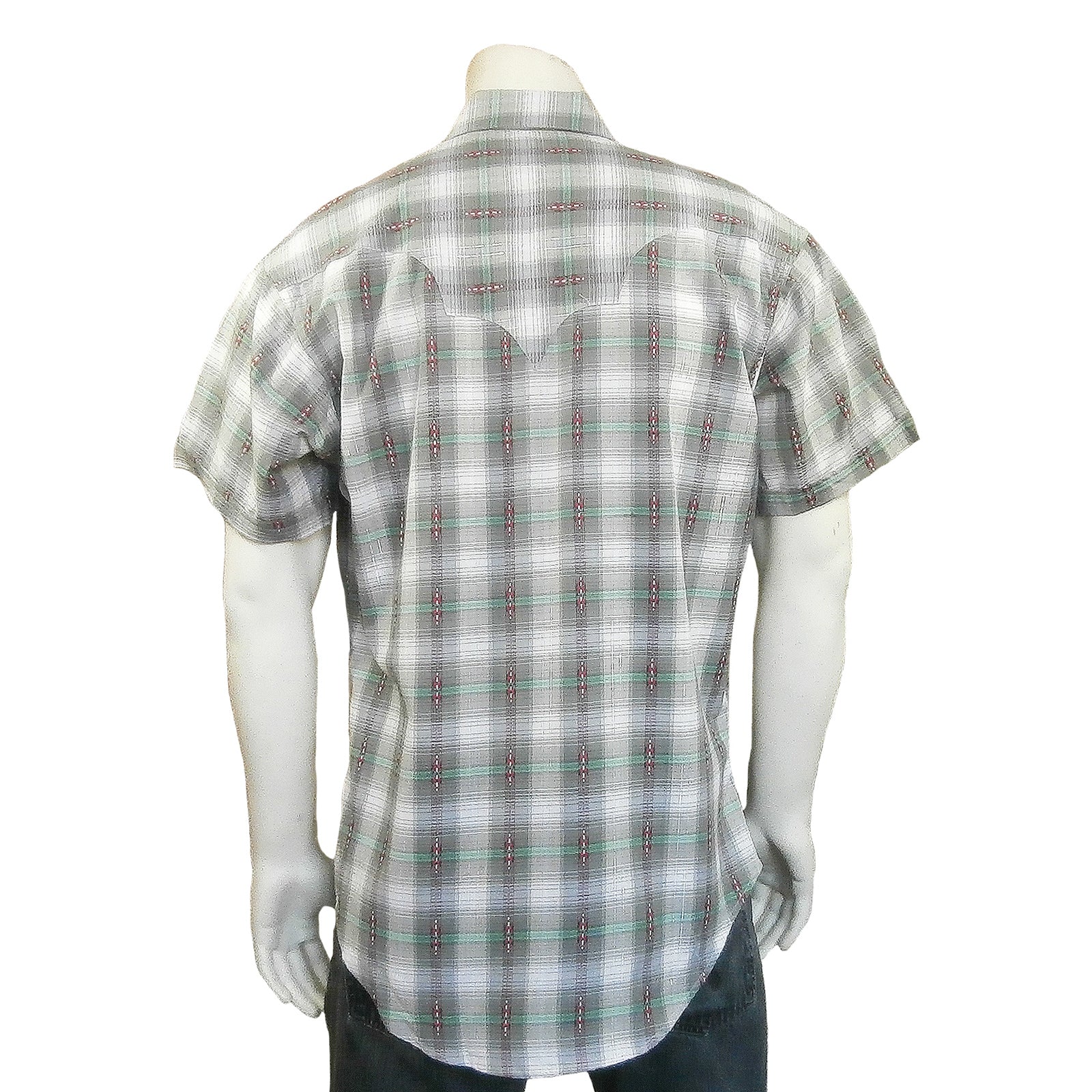 Men's Short Sleeve Shadow Plaid Dobby Lurex Western Shirt in Grey