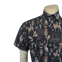 Men’s Black Cactus & Cowboys Print Short Sleeve Western Shirt