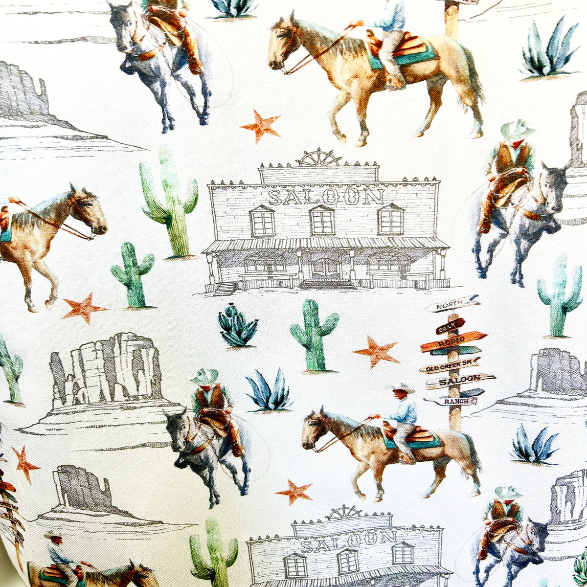 Men’s White Cactus & Cowboys Print Short Sleeve Western Shirt