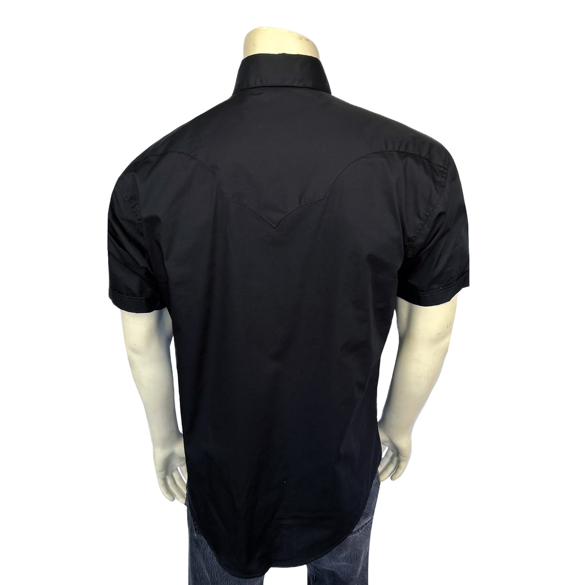 Men's Solid Black Cotton Blend Short Sleeve Western Shirt
