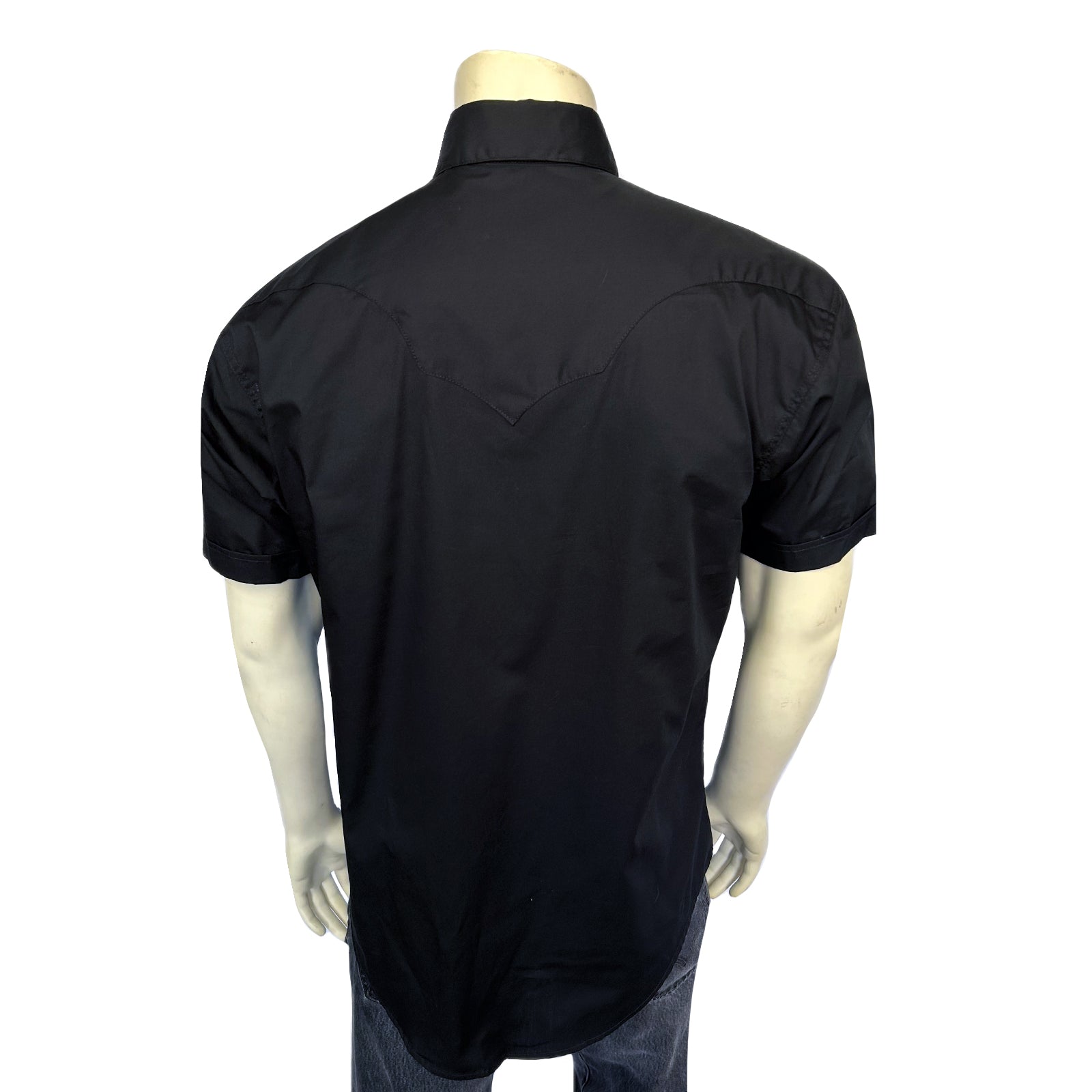 Men's Solid Black Cotton Blend Short Sleeve Western Shirt