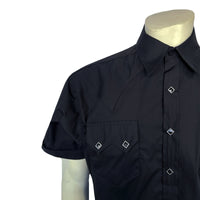 Men's Solid Black Cotton Blend Short Sleeve Western Shirt