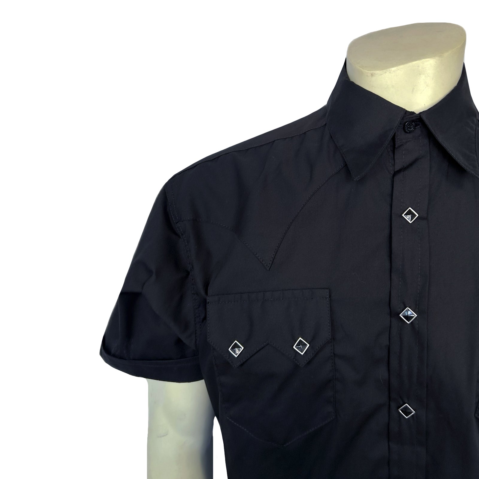Men's Solid Black Cotton Blend Short Sleeve Western Shirt