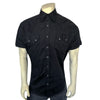 Men's Solid Black Cotton Blend Short Sleeve Western Shirt