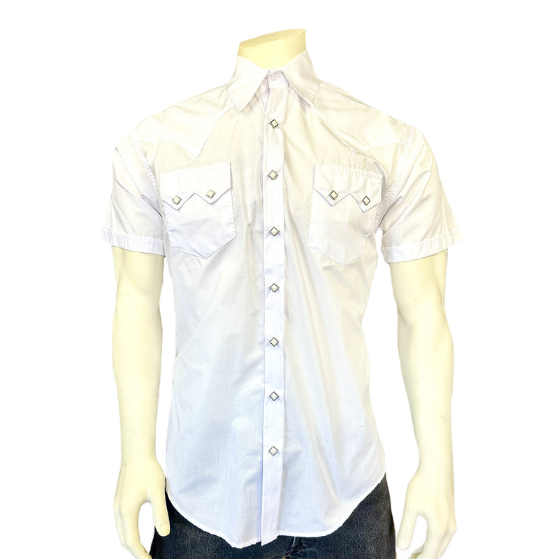 Men's Solid White Cotton Blend Short Sleeve Western Shirt