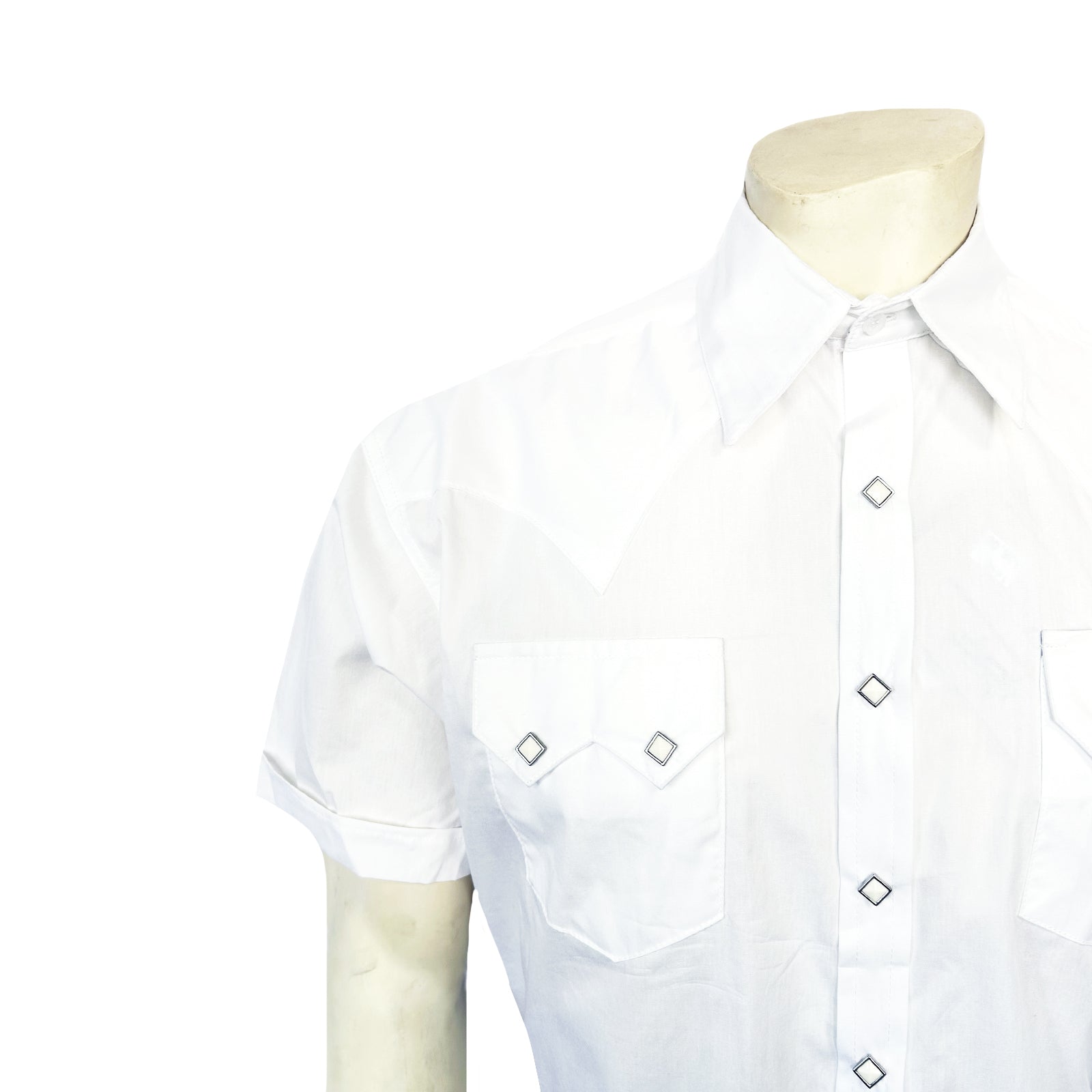 Men's Solid White Cotton Blend Short Sleeve Western Shirt