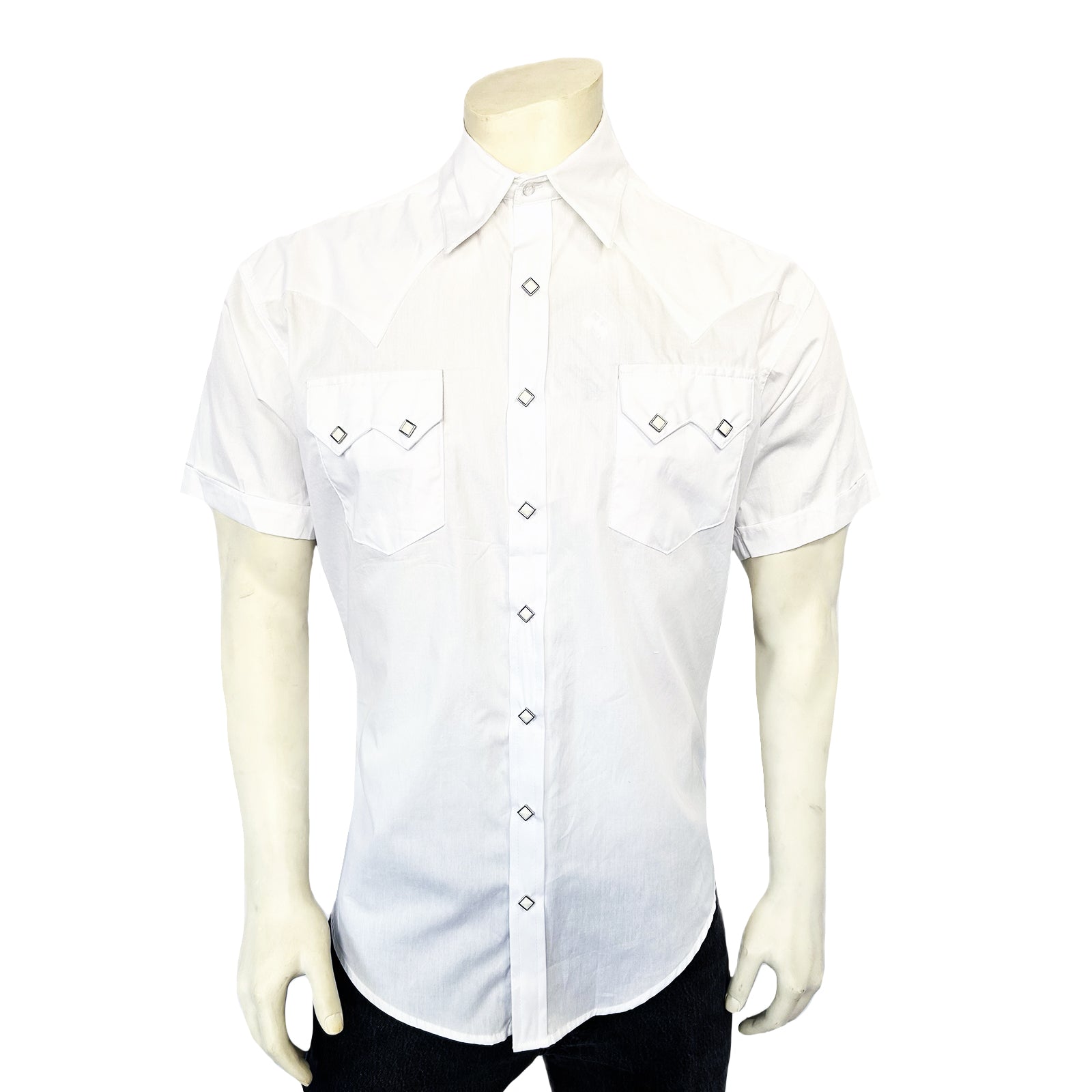 Men's Solid White Cotton Blend Short Sleeve Western Shirt